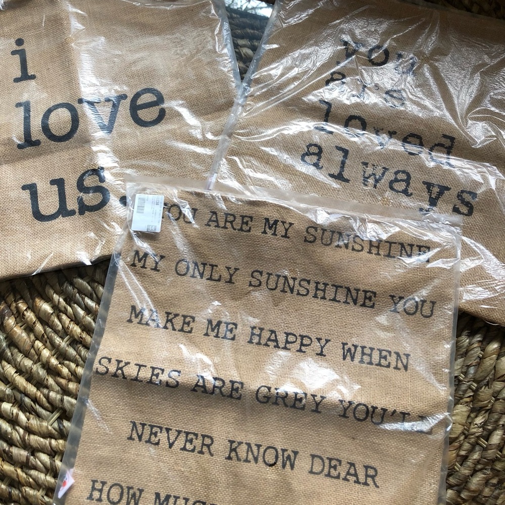 Decorative Pillow Covers Set of 3 burlap NWT two-sided print.